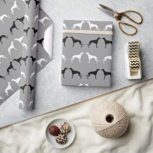 Papier Cadeau Motif de silhouettes de chien gris