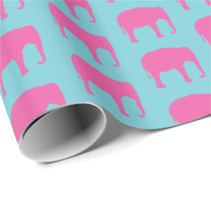Papier Cadeau Motif de silhouettes d'éléphant rose