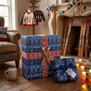 Papier Cadeau Motif de ski de Noël laid pour les Fêtes