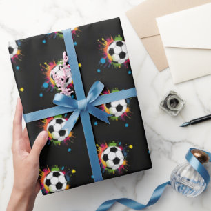 Papier Cadeau Motif de sport de ballons de football colorés sur