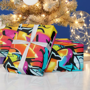Papier Cadeau Motif de street art graffiti aux couleurs vives et