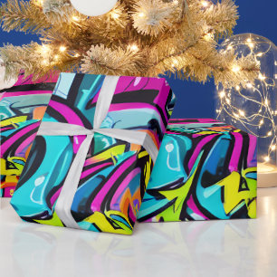 Papier Cadeau Motif de street art graffiti aux couleurs vives et