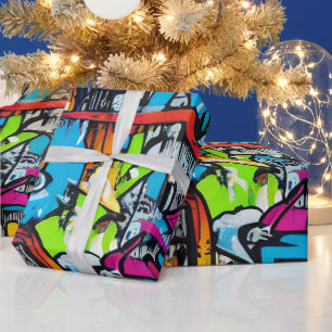 Papier Cadeau Motif de street art graffiti aux couleurs vives et