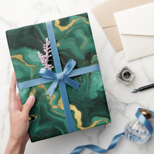Papier Cadeau Motif de style liquide émeraude vert et marbre dor