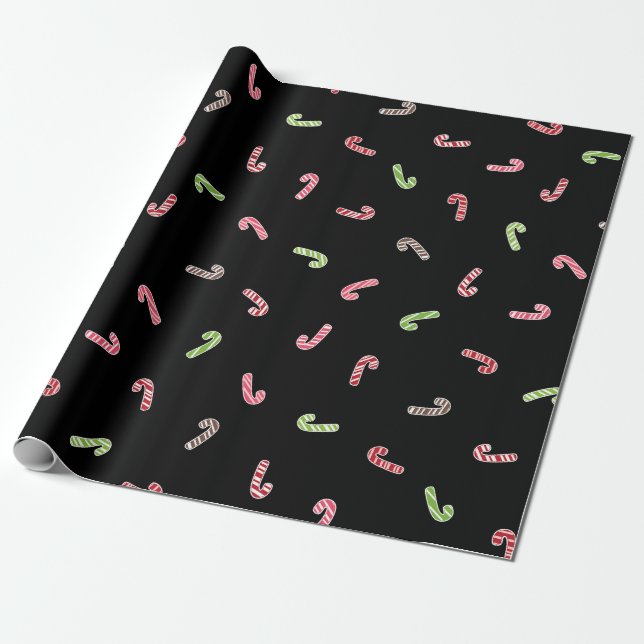 Papier Cadeau Motif de Sucre de canne multicolore noir (Déroulé)