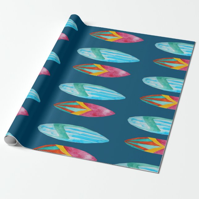 Papier Cadeau Motif de surf aquarelle (Déroulé)