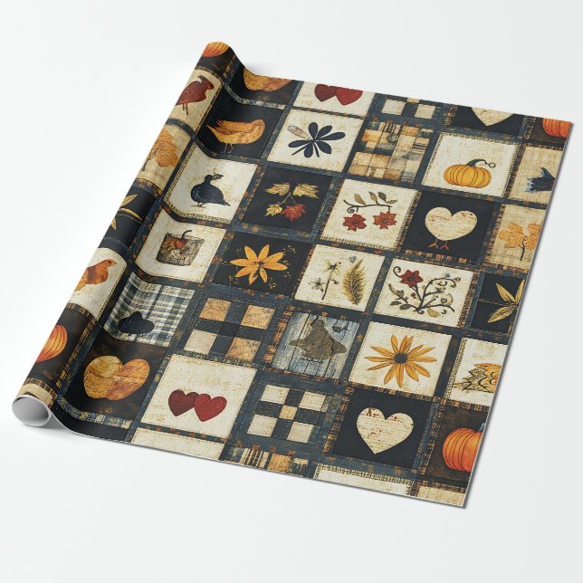 Papier Cadeau Motif de surface composée d'automne rustique | Pat (Déroulé)