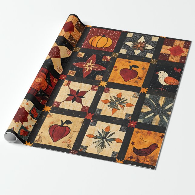 Papier Cadeau Motif de surface composée en Patchwork Automne Rus (Déroulé)