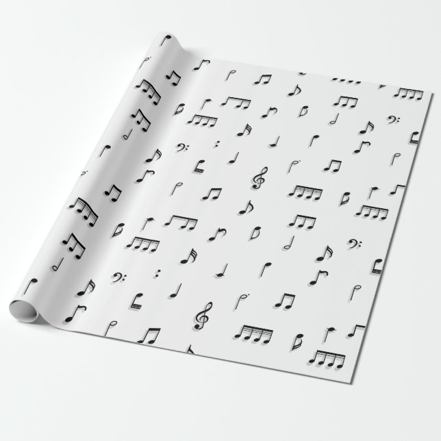 Papier Cadeau Motif de symboles Black & White Music Notes (Déroulé)