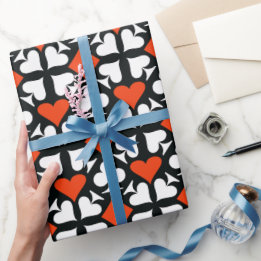 Papier Cadeau Motif de symboles de carte de jeu rouge, noir et b