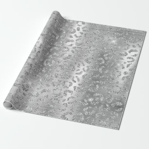 Papier Cadeau Motif de taches de léopard sauvage pailleté argent