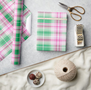 Papier Cadeau Motif De Tartan Rose Et Vert Fâcheux