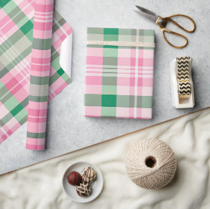 Papier Cadeau Motif De Tartan Rose Et Vert Fâcheux