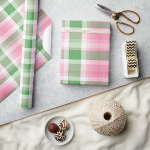Papier Cadeau Motif De Tartan Rose Et Vert Fâcheux