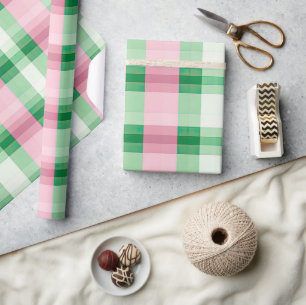 Papier Cadeau Motif De Tartan Rose Et Vert Fâcheux