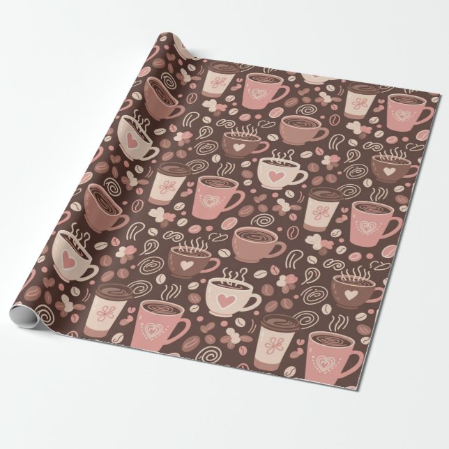 Papier Cadeau Motif de tasse de café cosy (2) (Déroulé)