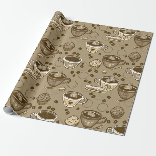 Papier Cadeau Motif de tasses à café (Déroulé)