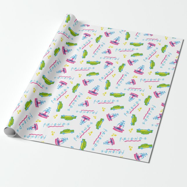 Papier Cadeau Motif de taxi et de fontaine d'eau pour AMIS™ (Déroulé)