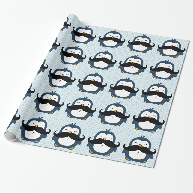 Papier Cadeau Motif de tendance de moustache de pingouin (Déroulé)