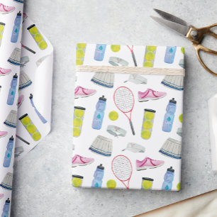Papier Cadeau Motif de tennis rose aquarelle
