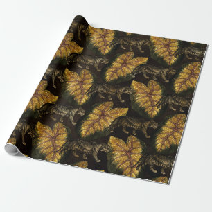 Papier Cadeau Motif de tigre de jungle à paillettes dorées