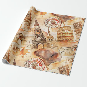 Papier Cadeau Motif de timbre de voyage du monde vintage (9)