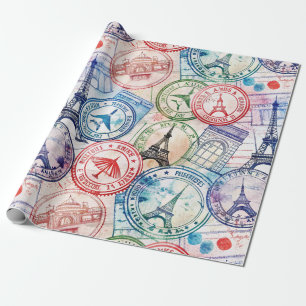 Papier Cadeau Motif de timbre de voyage vintage (2)
