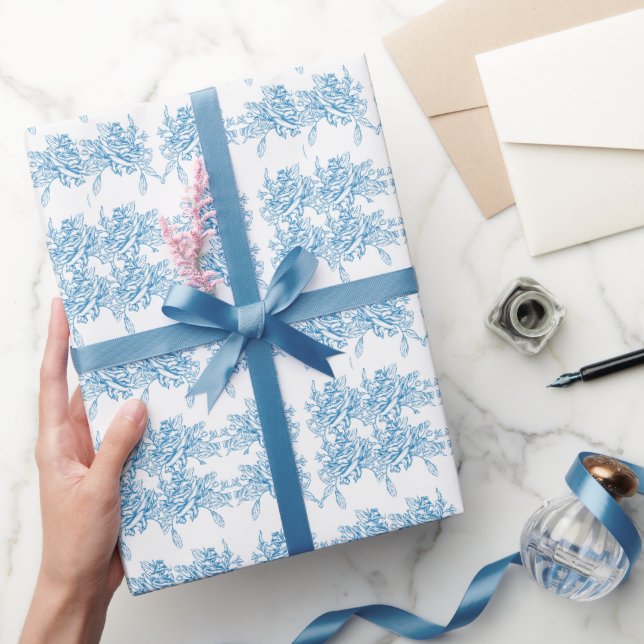 Papier Cadeau Motif de toile bleu français (Cadeaux)