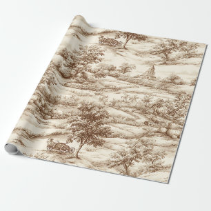 Papier Cadeau Motif de toile de citrouille de ferme en sépia pou