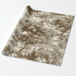 Papier Cadeau Motif de toile de Pâques sépia de pays français