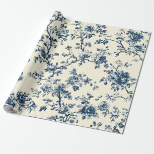 Papier Cadeau Motif de toile florale vintage bleu (2)