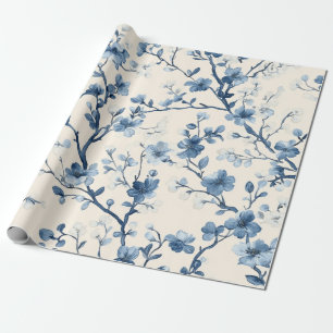 Papier Cadeau Motif de toile florale vintage bleu (4)