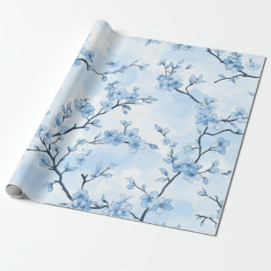 Papier Cadeau Motif de toile florale vintage bleu (8)