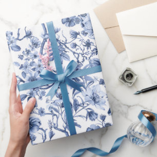 Papier Cadeau Motif de toile vintage floral bleu