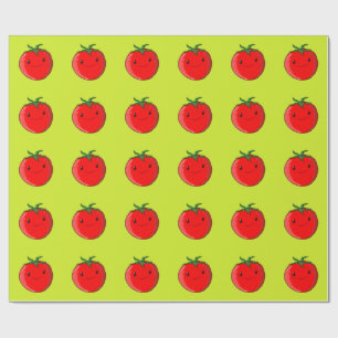 Papier Cadeau Motif De Tomate Cartoon Sur Vert