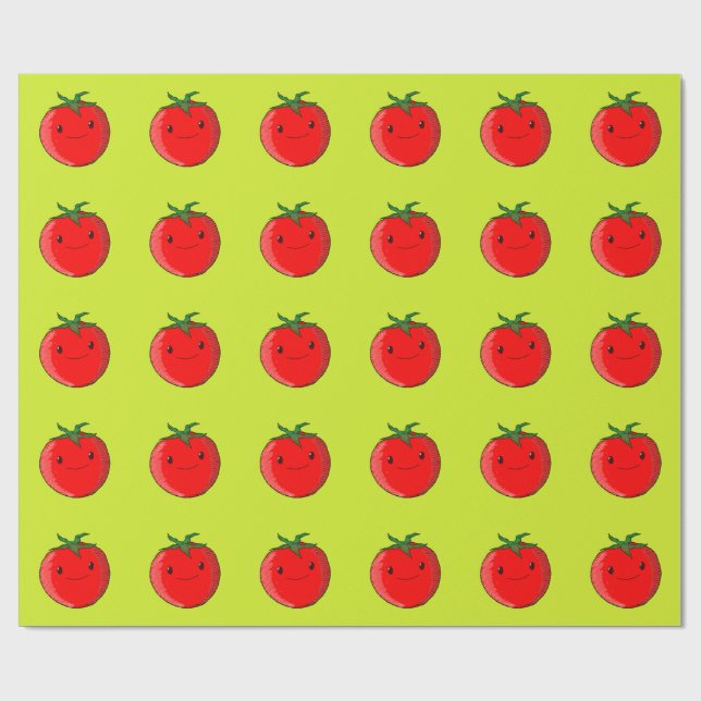 Papier Cadeau Motif De Tomate Cartoon Sur Vert (Plat)