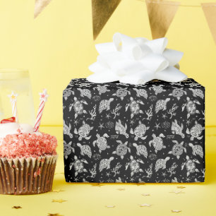 Papier Cadeau motif de tortue vintage noire et blanche