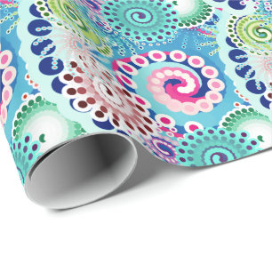Papier Cadeau Motif de tourbillon fractal, turquoise, rose, mult