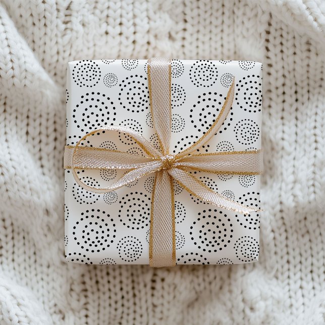 Papier Cadeau Motif de tourbillons géométriques noirs monochrome (Créateur téléchargé)