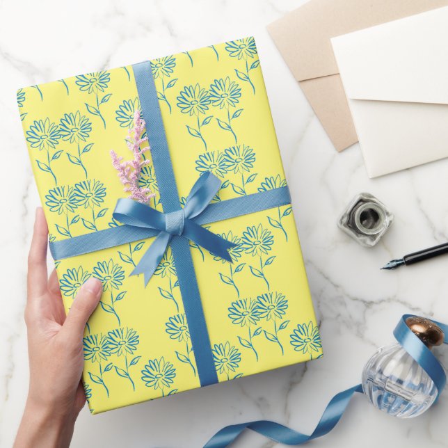 Papier Cadeau Motif de tournesol bleu (Cadeaux)