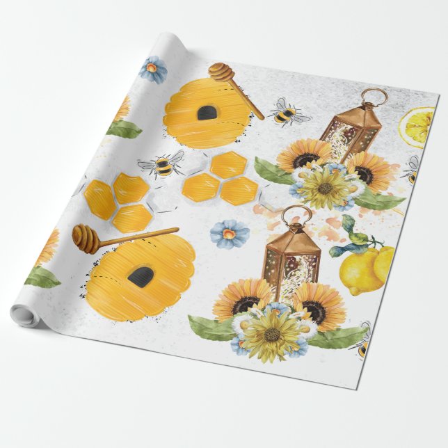 Papier Cadeau Motif de tournesol de Garden Bee (Déroulé)