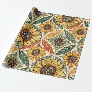 Papier Cadeau Motif de tournesol et feuille   Découpe inspirée d