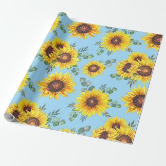 Papier Cadeau Motif de tournesol sur Arrière - plan bleu