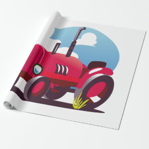 Papier Cadeau Motif de Tracteur (Fond Bleu)