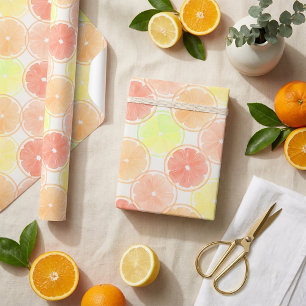 Papier Cadeau Motif de tranche de citrus à l'aquarelle sans cout