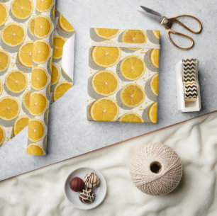 Papier Cadeau Motif de tranche d'orange baignée de soleil