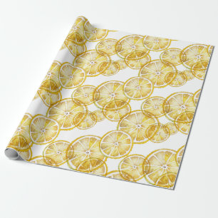 Papier Cadeau Motif de tranches de citron rustique aquarelle