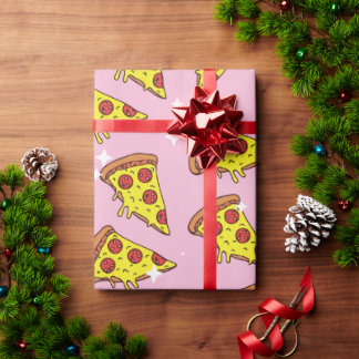 Papier Cadeau Motif de tranches de pizza flottantes rose pastel