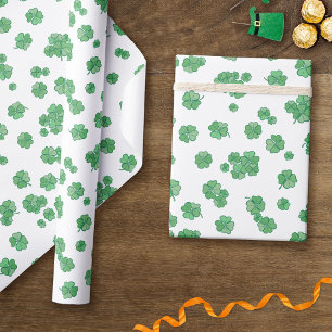 Papier Cadeau Motif de trèfle à quatre feuilles chanceux sans co