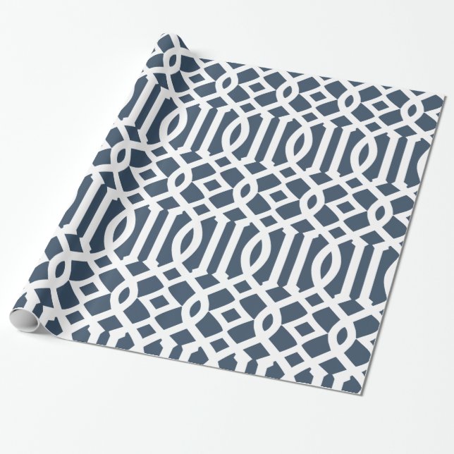 Papier Cadeau Motif de treillis bleu et blanc (Déroulé)